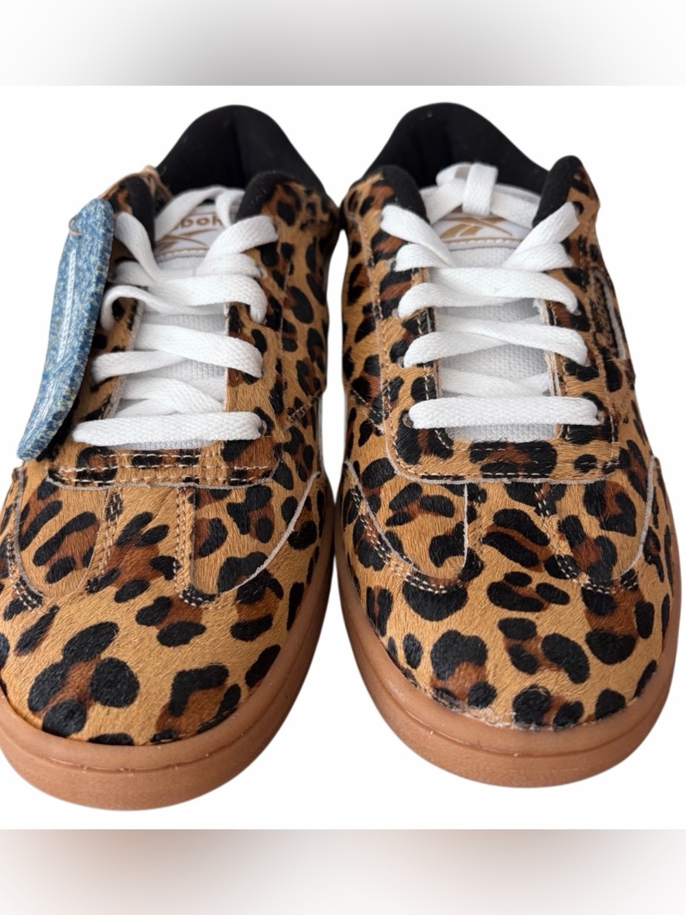 NWOT Reebok Club C Grounds sneakers,  calf hair cheetah print size 7.5.